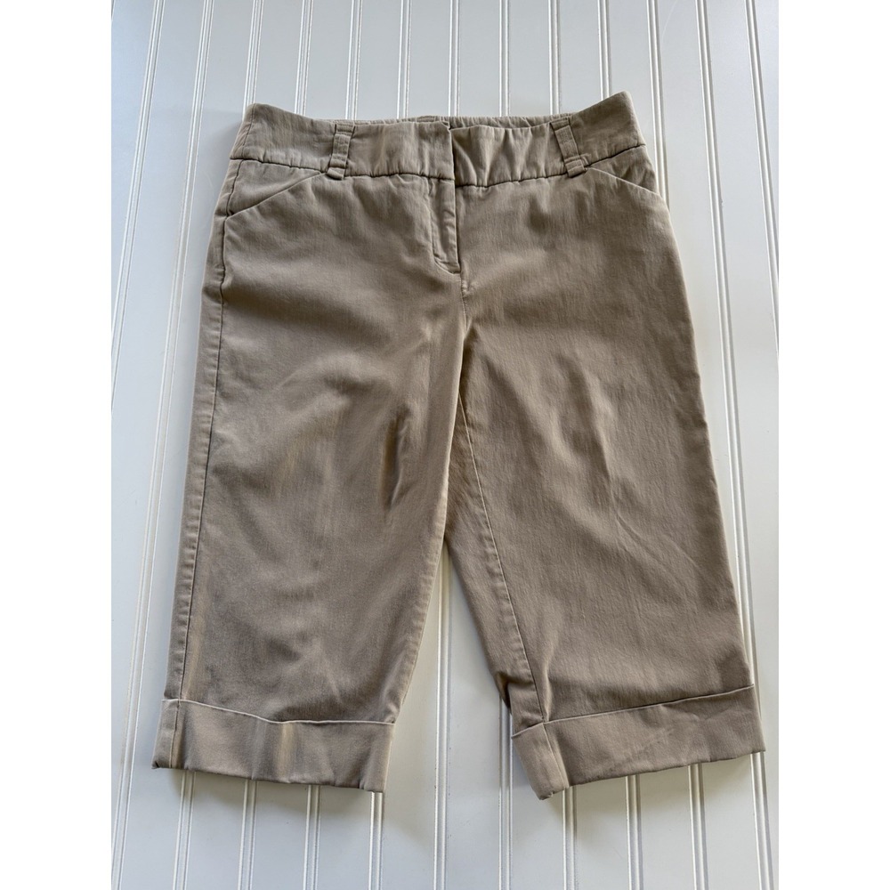 Style & Co Rayon Blend Bermuda Shorts size 8 Tan Khaki Stretch Cuffed Capri